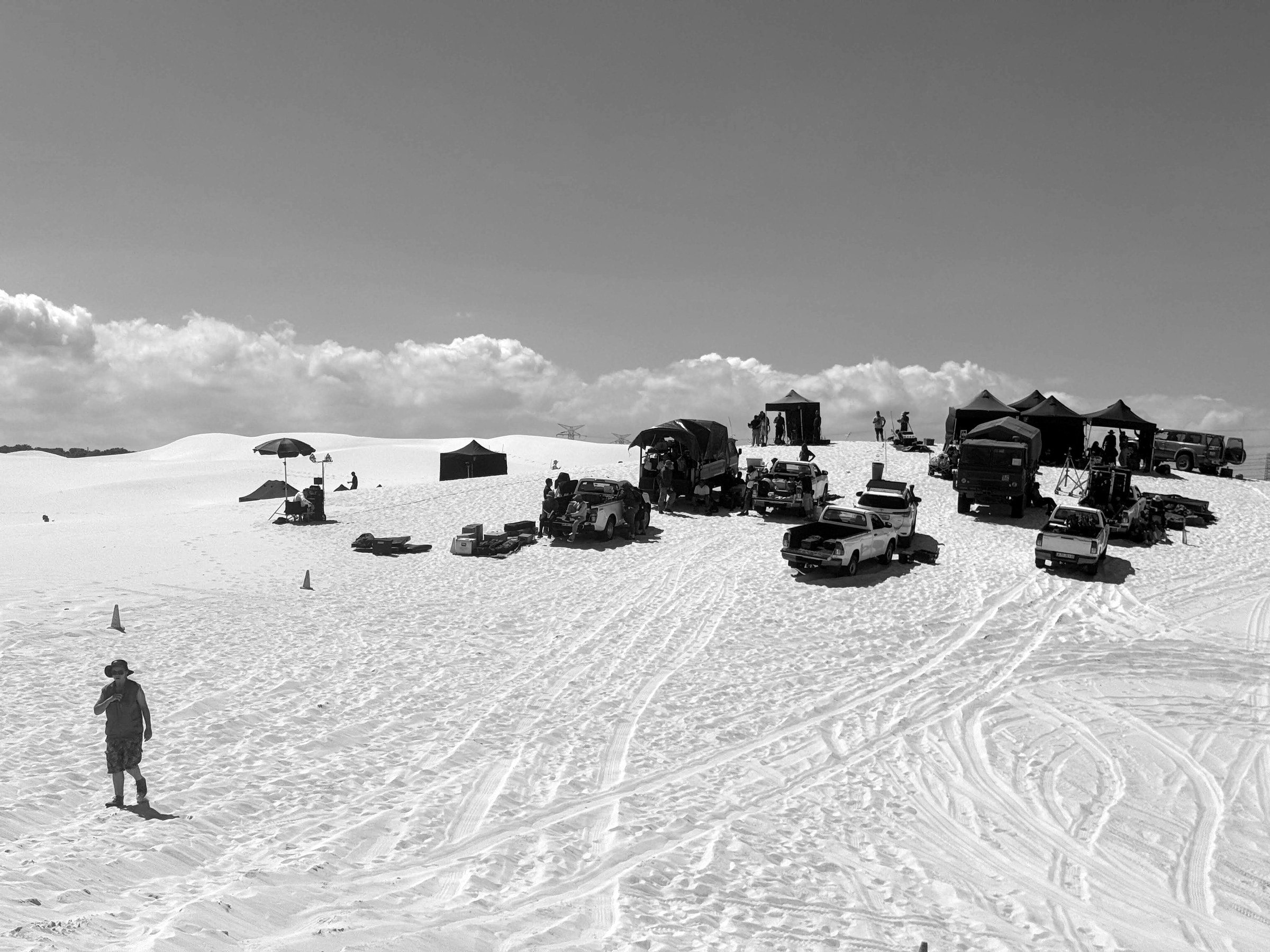 BTS Ninjas on location, filming on the dunes