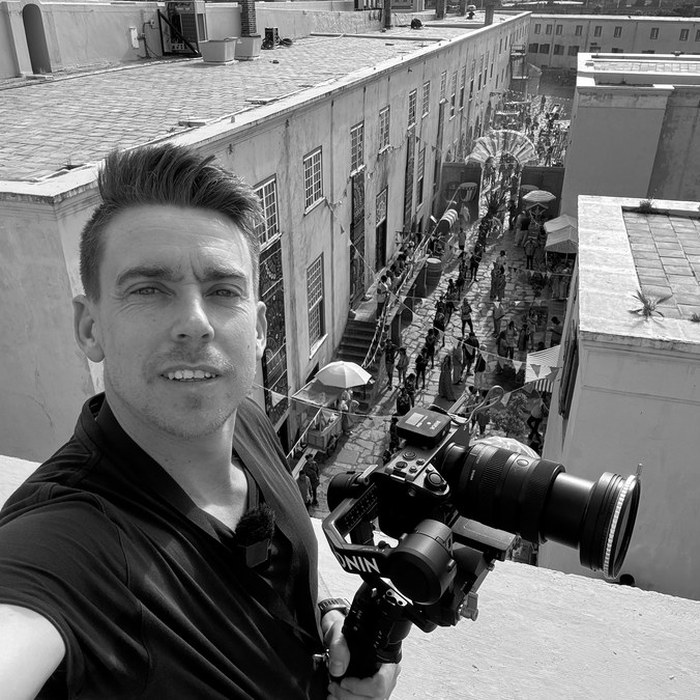 Howard on set with a Sony camera on a DJI Ronin gimbal